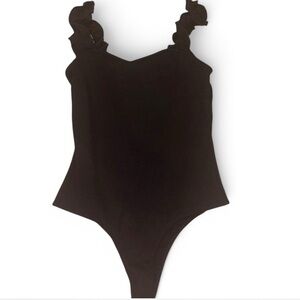 Black Ruffle Strap Bodysuit